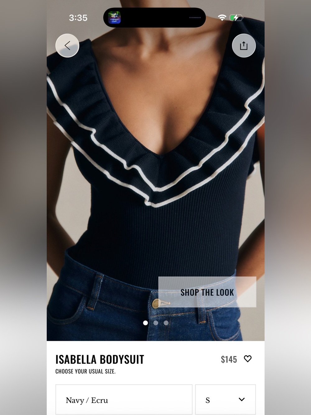Sezane Isabella Bodysuit - Navy / Ecru size small